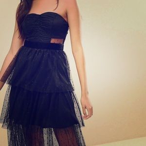 Dobby mesh ruffle midi dress black size 4